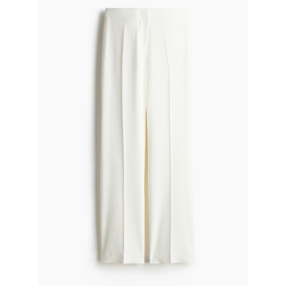 H&M White Wide-Leg Pants Women Sz 4 Crepe Flat Front Classic Chic Luxury NWT